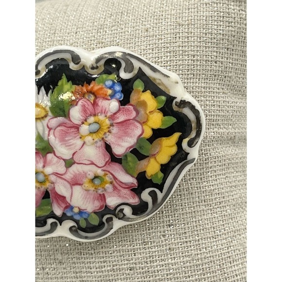 Antique Germany BAVARIAN SCHUMANN Hand Painted Floral Brooch Pin - Picture 4 of 14